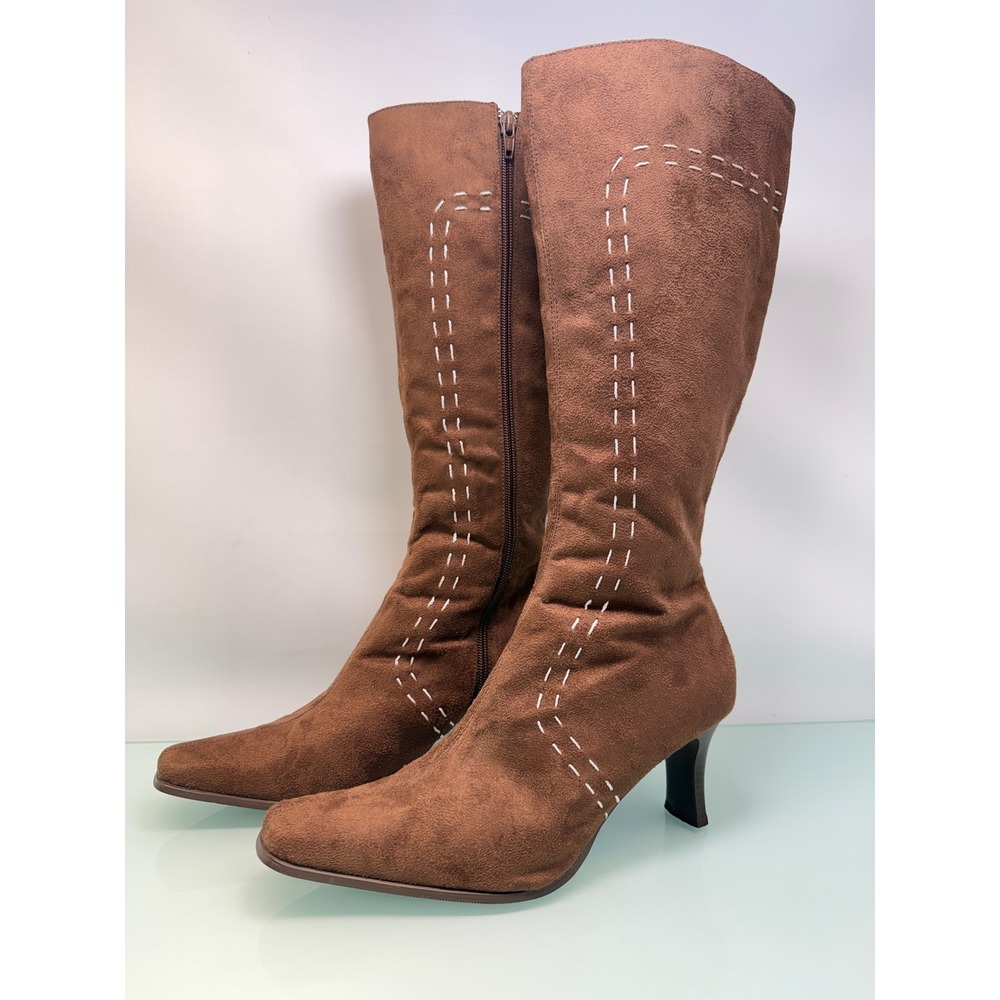 SPLAsh Knee High Boots Sz 8 Brown Pointed Toe Heeled Vintage Y2K Boho Chic